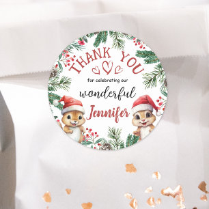 Cute Squirrel Christmas 2nd Birthday Thank You Classic Round Sticker