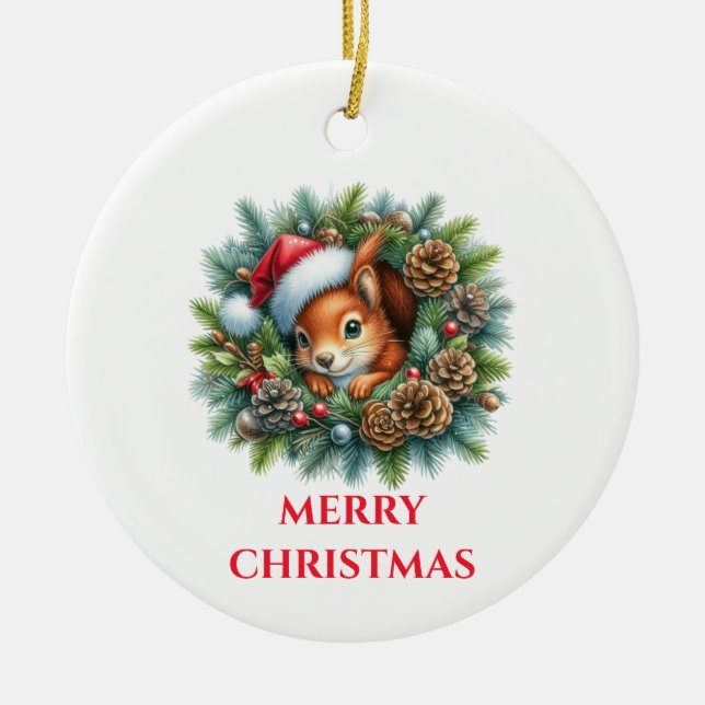 Cute Squirrel Christmas Ceramic Tree Decoration (Front)