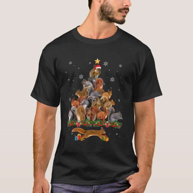 Cute Squirrel Christmas Tree Gift Decor Xmas Tree T-Shirt (Front)