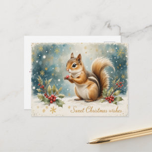 Cute Squirrel Christmas Winter Woodland Holiday Postcard