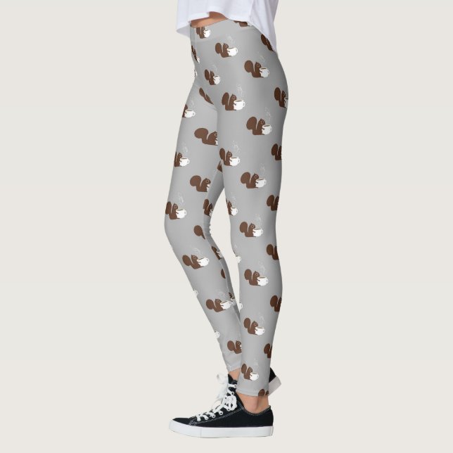Cute Squirrel Coffee Lover Pattern Leggings (Left)