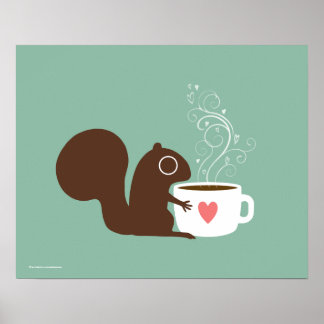 Cute Squirrel Coffee Lover | Whimsical Animal Art Poster