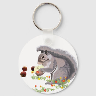 Cute Squirrel Eating An Apple   Key Ring