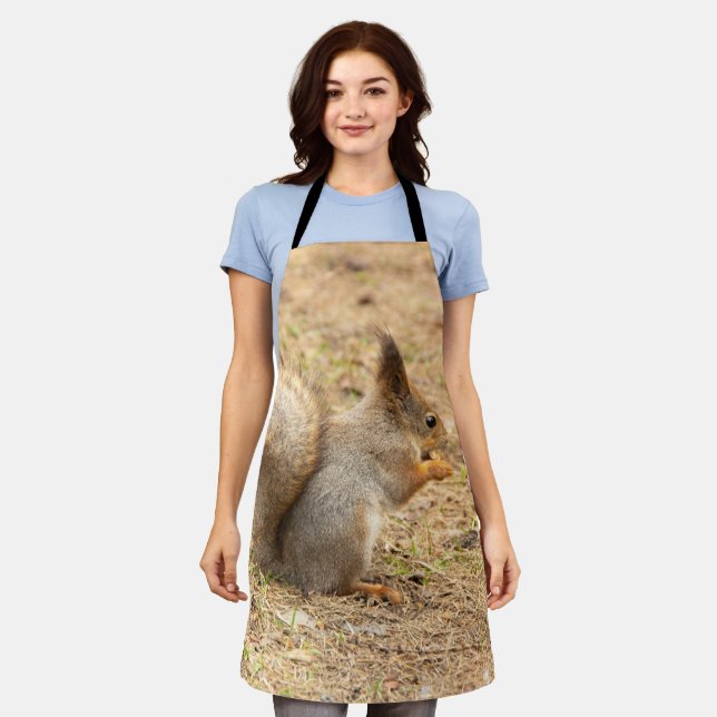 Cute squirrel eats a nut photo apron (Worn)