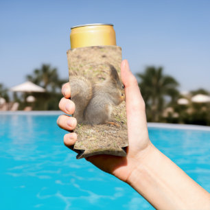 Cute squirrel eats a nut photo seltzer can cooler