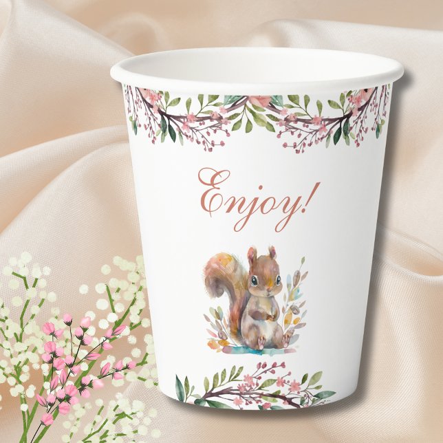 Cute Squirrel Forest Woodland Baby Shower Paper Cups (Creator Uploaded)