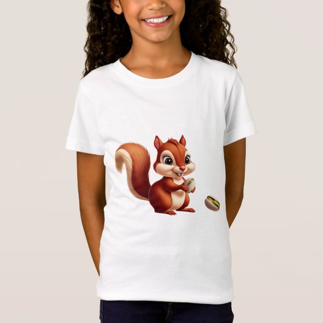 Cute Squirrel Graphic Tee for Girls – Soft Cotton  (Front)