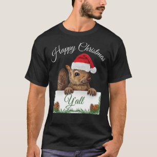 Cute Squirrel Happy Christmas Santa Hat Design T-Shirt