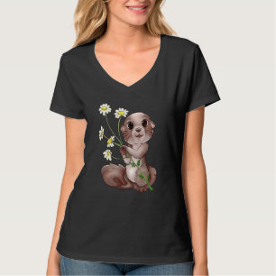 Cute Squirrel Holding A Flower Rodent Squirrel Ani T-Shirt