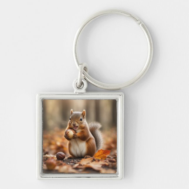 Cute Squirrel holding acorn Key Ring (Front)