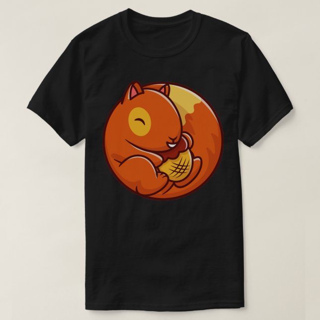 Cute Squirrel Holding Acorn Nut T-Shirt (Design Front)
