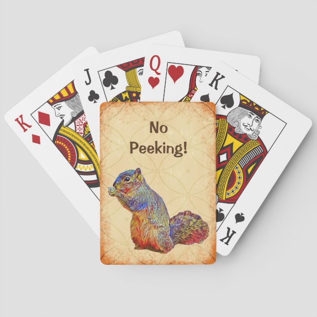 Cute Squirrel Holding Cards Funny Playing Cards (Back)