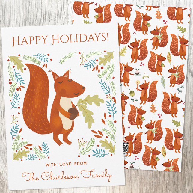 Cute Squirrel  Holiday Card (Fun Squirrel personalized Thanksgiving or Christmas Holiday card)