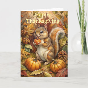 Cute Squirrel in Autumn Thanksgiving Holiday Card