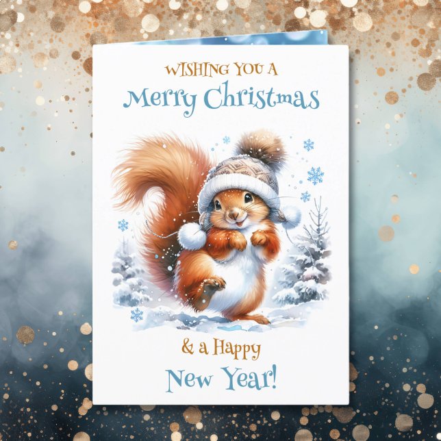 Cute Squirrel in the Snow Personalised Christmas Holiday Card (Creator Uploaded)