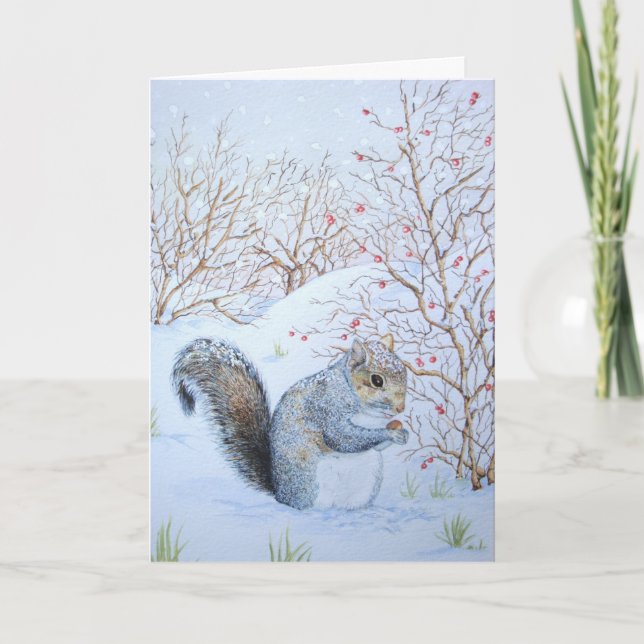cute squirrel in the snow wildlife at christmas holiday card (Front)