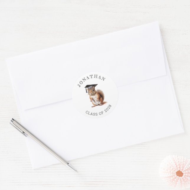  Cute Squirrel Kindergarten Graduation Classic Round Sticker (Envelope)
