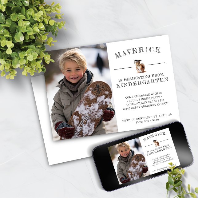 Cute Squirrel Kindergarten Graduation Invitation (Creator Uploaded)