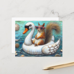 Cute Squirrel on a Swan Floatie Postcard
