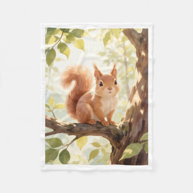 Cute Squirrel on Tree Branch Cosy Fleece Blanket (Front)