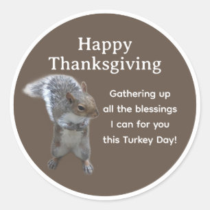 Cute Squirrel Photo Happy Thanksgiving Day         Classic Round Sticker