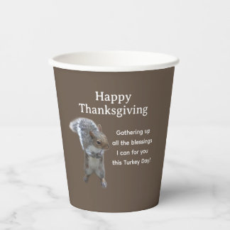 Cute Squirrel Photo Happy Thanksgiving Day Paper Cups