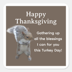 Cute Squirrel Photo Happy Thanksgiving Day         Square Sticker