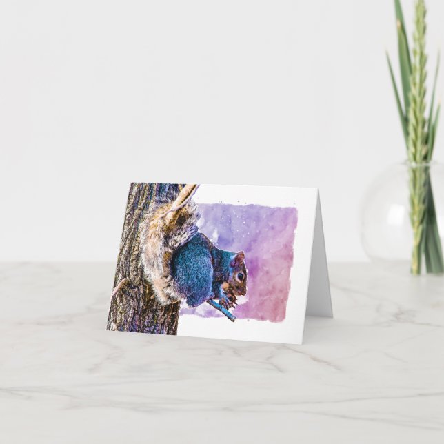 Cute Squirrel Purple Watercolor Any Occasion Blank Note Card (Front)