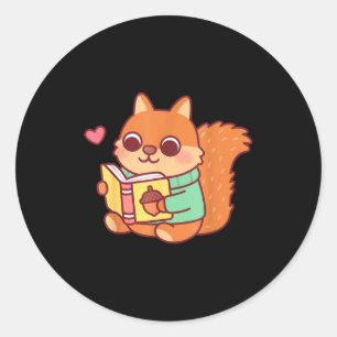 Cute squirrel reading a book lovers anime kawaii classic round sticker