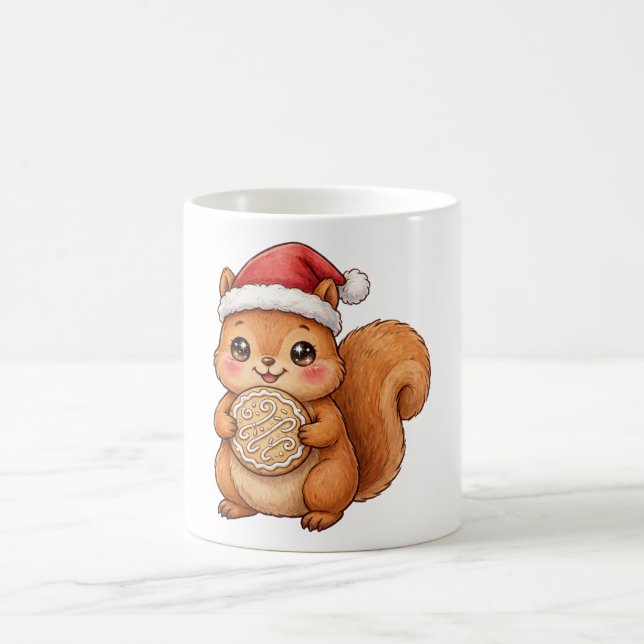 Cute Squirrel Santa Hat Christmas Cookie Mug (Center)