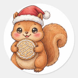 Cute Squirrel Santa Hat Christmas Cookie Sticker