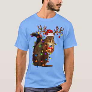 Cute Squirrel Santa Hat Christmas Lights Happy Hol T-Shirt