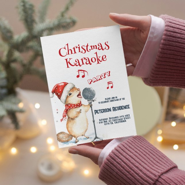Cute Squirrel Singing Christmas Karaoke Party  Invitation (Creator Uploaded)