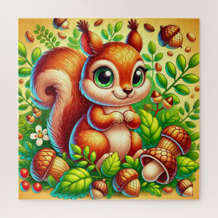 Cute Squirrel Surrounded by Vibrant Forest Leaves Jigsaw Puzzle