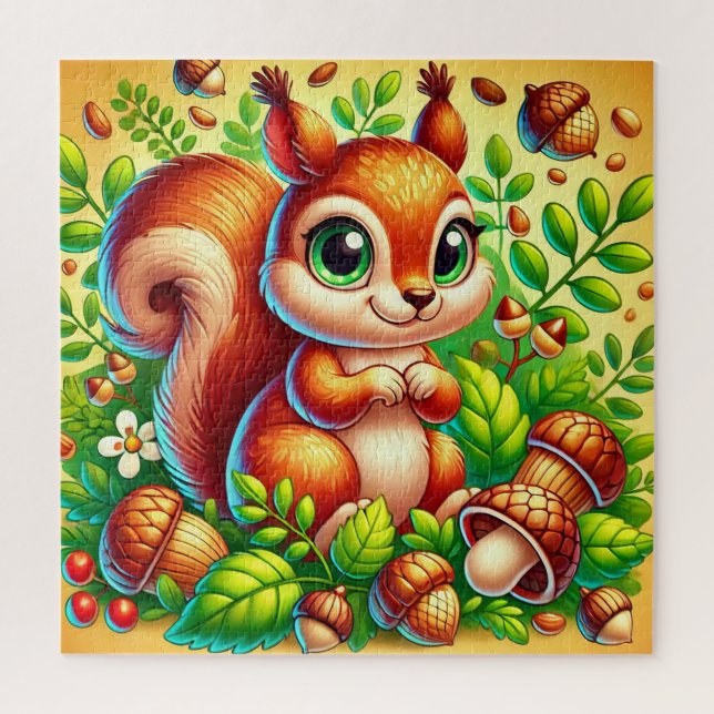 Cute Squirrel Surrounded by Vibrant Forest Leaves Jigsaw Puzzle (Vertical)