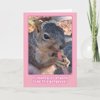 Cute Squirrel Tiara and Lipstick Happy Birthday Card
