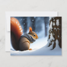 Cute Squirrel warming hands in a scarf