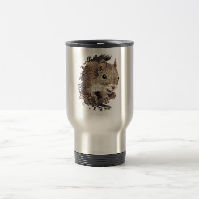 Cute Squirrel, Watercolor Animal Nature Travel Mug (Center)