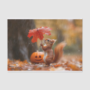 Cute Squirrel with a Leaf Umbrella - Autumn Rain Tissue Paper
