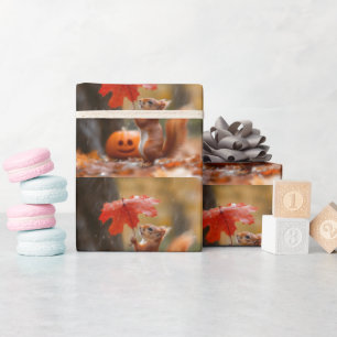 Cute Squirrel with a Leaf Umbrella - Autumn Rain Wrapping Paper