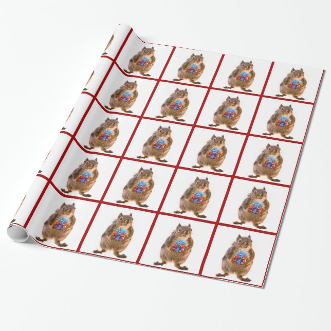 Cute Squirrel with Birthday Present Wrapping Paper (Unrolled)