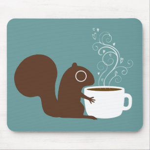 Cute Squirrel with Coffee Whimsical Animal Art Mouse Pad