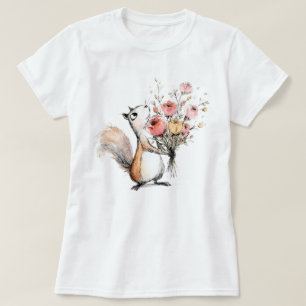 Cute Squirrel with Flower Bouquet T-Shirt