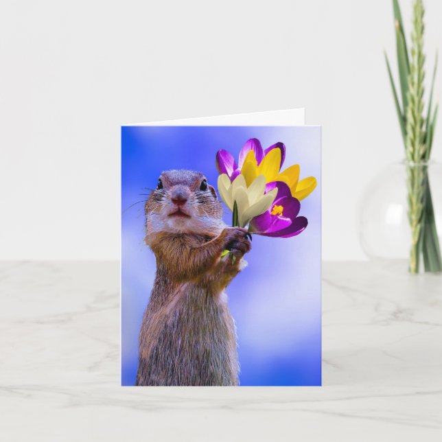 CUTE SQUIRREL WITH FLOWERS BIRTHDAY CARDS (Front)