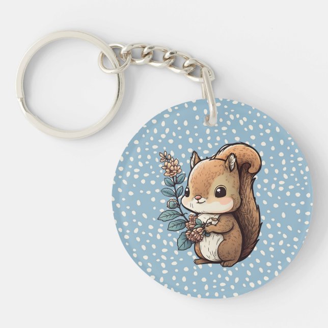 Cute Squirrel with Personalised Message Key Ring (Front)