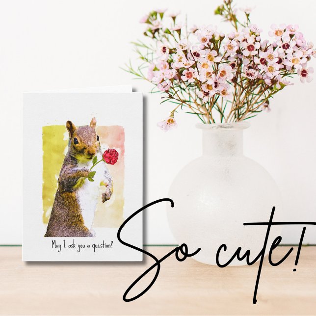 Cute Squirrel with Red Rose Watercolor Valentine's Holiday Card (Creator Uploaded)