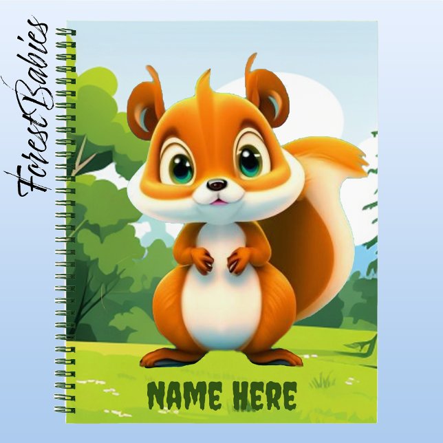 Cute Squirrel Woodland Animal Cartoon Graphic Notebook (🐿 Squirrel, ForestBabies 8.5"x11" Spiral Notebook - Front)