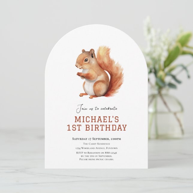 Cute Squirrel woodland birthday invitation (Standing Front)
