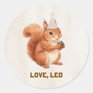 Cute Squirrel Woodland Birthday Round Sticker
