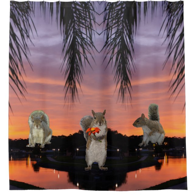 Cute Squirrels at sunset  Shower Curtain (Front)